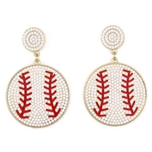 White & Red Baseball Earrings